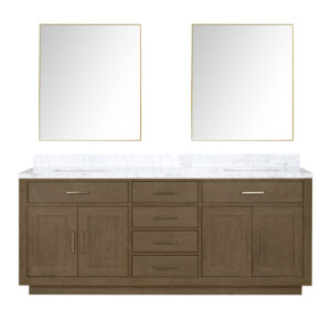 Abbey 80W x 22D Grey Oak Double Bath Vanity, Carrara Marble Top, and 36Mirrors