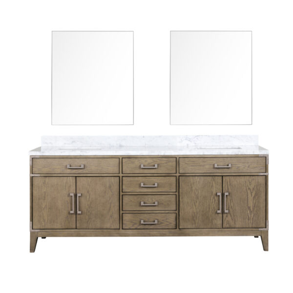 Laurel 80W x 22D Grey Oak Double Bath Vanity, Carrara Marble Top, and 36Mirrors