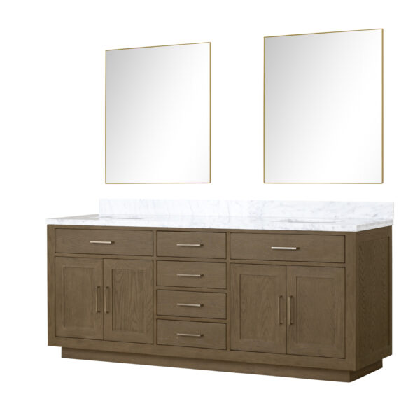 Abbey 80W x 22D Grey Oak Double Bath Vanity, Carrara Marble Top, and 36Mirrors