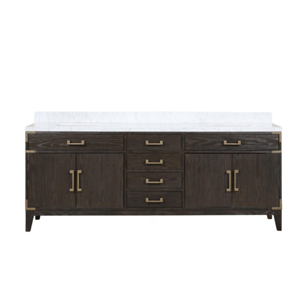 Laurel 84W x 22D Brown Oak Double Bath Vanity and Carrara Marble Top