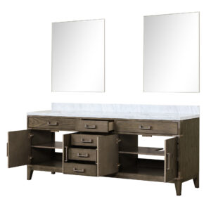 Laurel 84W x 22D Grey Oak Double Bath Vanity, Carrara Marble Top, and 36Mirrors