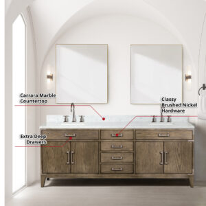 Laurel 84W x 22D Grey Oak Double Bath Vanity and Carrara Marble Top