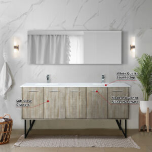 Lancy 72W x 20D Rustic Acacia Double Bath Vanity, Cultured Marble Top and Chrome Faucet Set