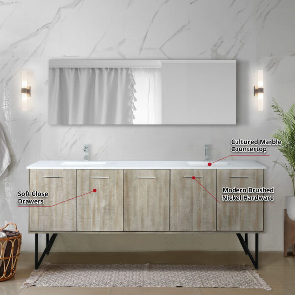 Lancy 80W x 20D Rustic Acacia Double Bath Vanity, Cultured Marble Top and Chrome Faucet Set