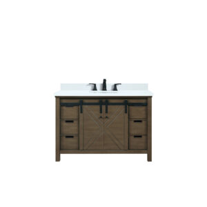 Marsyas 48W x 22D Rustic Brown Bath Vanity, Cultured Marble Countertop and Faucet Set