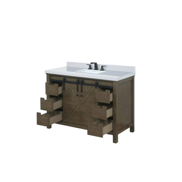 Marsyas 48W x 22D Rustic Brown Bath Vanity, Cultured Marble Countertop and Faucet Set