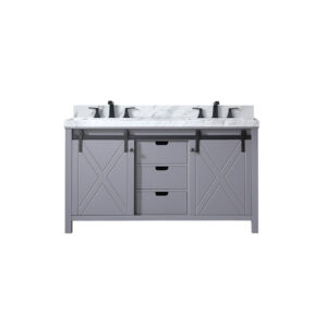 Marsyas 60W x 22D Dark Grey Double Bath Vanity, Carrara Marble Countertop and Faucet Set