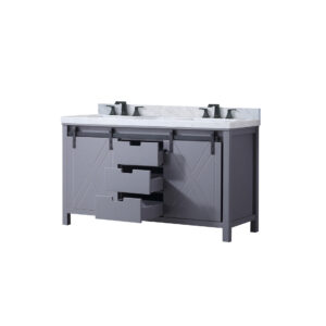 Marsyas 60W x 22D Dark Grey Double Bath Vanity, Carrara Marble Countertop and Faucet Set