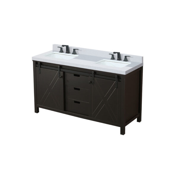 Marsyas 60W x 22D Brown Double Bath Vanity, Cultured Marble Countertop and Faucet Set