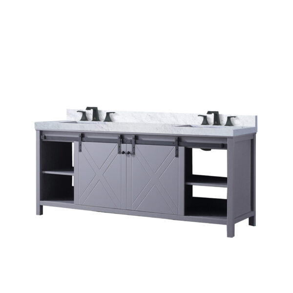 Marsyas 80W x 22D Dark Grey Double Bath Vanity, Carrara Marble Countertop and Faucet Set