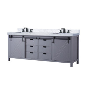 Marsyas 84W x 22D Dark Grey Double Bath Vanity, Carrara Marble Countertop and Faucet Set