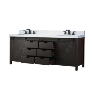 Marsyas 84W x 22D Brown Double Bath Vanity, Cultured Marble Countertop and Faucet Set