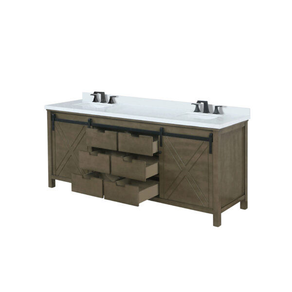 Marsyas 84W x 22D Rustic Brown Double Bath Vanity, Cultured Marble Countertop and Faucet Set