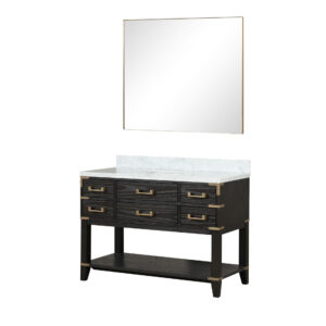 Norwalk 48W x 22D Black Oak Single Bath Vanity, Carrara Marble Top, and 46Mirror