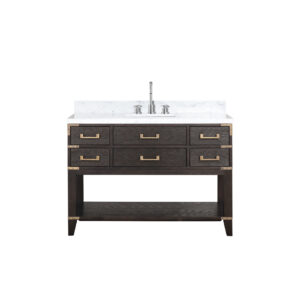 Norwalk 48W x 22D Brown Oak Single Bath Vanity, Carrara Marble Top, and Faucet Set