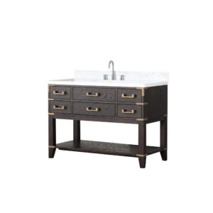 Norwalk 48W x 22D Brown Oak Single Bath Vanity, Carrara Marble Top, and Faucet Set