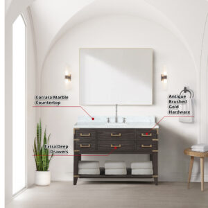 Norwalk 48W x 22D Brown Oak Single Bath Vanity and Carrara Marble Top