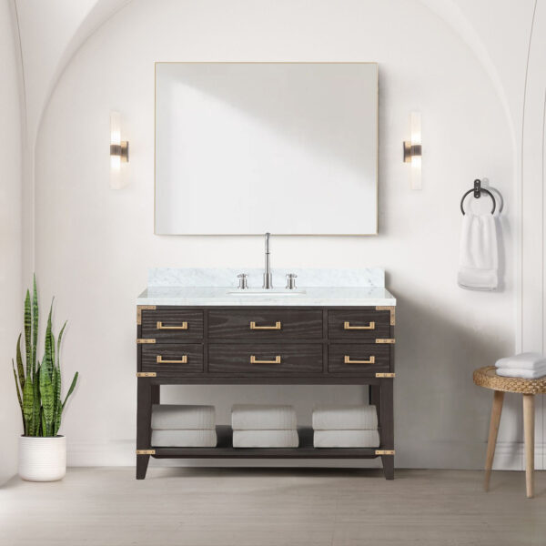 Norwalk 48W x 22D Brown Oak Single Bath Vanity and Carrara Marble Top