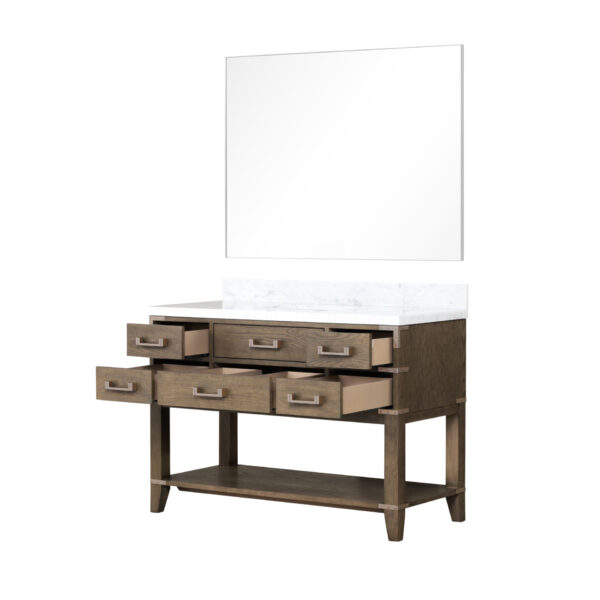 Norwalk 48W x 22D Grey Oak Single Bath Vanity, Carrara Marble Top, and 46Mirror