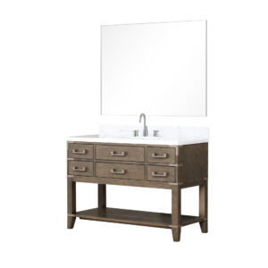 Norwalk 48W x 22D Grey Oak Single Bath Vanity, Carrara Marble Top, Faucet Set, and 46Mirror