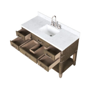 Norwalk 48W x 22D Grey Oak Single Bath Vanity, Carrara Marble Top, Faucet Set, and 46Mirror