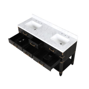 Norwalk 60W x 22D Black Oak Double Bath Vanity, Carrara Marble Top, and 28Mirrors