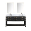 Norwalk 60W x 22D Black Oak Double Bath Vanity, Carrara Marble Top, Faucet Set, and 28Mirrors