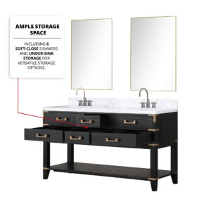 Norwalk 60W x 22D Black Oak Double Bath Vanity and Carrara Marble Top