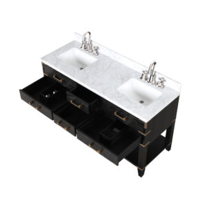 Norwalk 60W x 22D Black Oak Double Bath Vanity, Carrara Marble Top, Faucet Set, and 28Mirrors