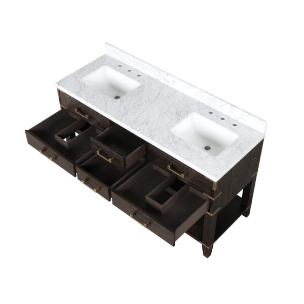 Norwalk 60W x 22D Brown Oak Double Bath Vanity and Carrara Marble Top