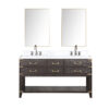 Norwalk 60W x 22D Brown Oak Double Bath Vanity, Carrara Marble Top, Faucet Set, and 28Mirrors