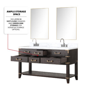 Norwalk 60W x 22D Brown Oak Double Bath Vanity and Carrara Marble Top