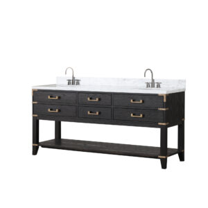 Norwalk 72W x 22D Black Oak Double Bath Vanity, Carrara Marble Top, and Faucet Set