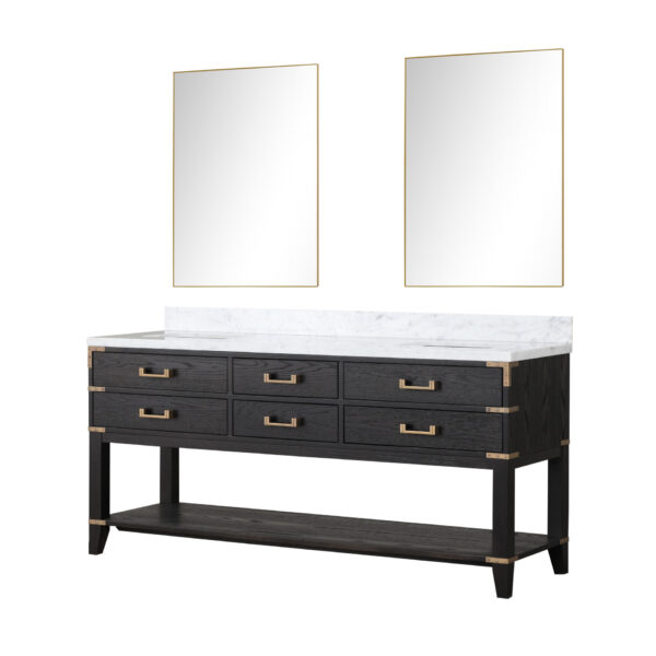 Norwalk 72W x 22D Black Oak Double Bath Vanity, Carrara Marble Top, and 34Mirrors