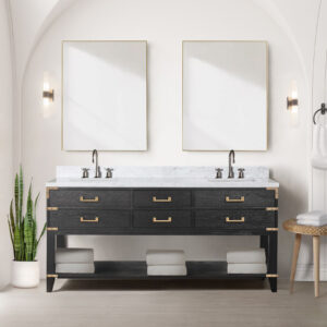 Norwalk 72W x 22D Black Oak Double Bath Vanity and Carrara Marble Top