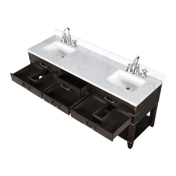 Norwalk 72W x 22D Brown Oak Double Bath Vanity, Carrara Marble Top, and Faucet Set