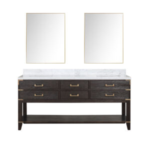 Norwalk 72W x 22D Brown Oak Double Bath Vanity, Carrara Marble Top, and 34Mirrors