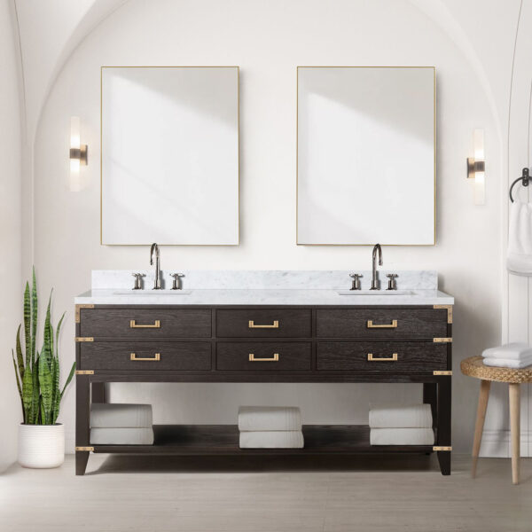 Norwalk 72W x 22D Brown Oak Double Bath Vanity and Carrara Marble Top