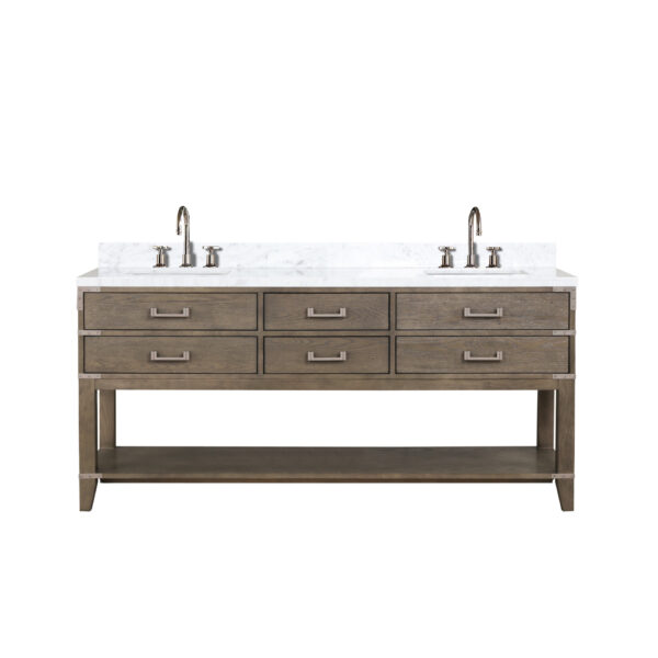 Norwalk 72W x 22D Grey Oak Double Bath Vanity, Carrara Marble Top, and Faucet Set