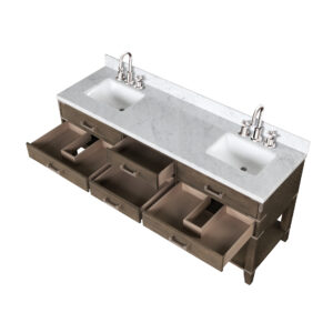 Norwalk 72W x 22D Grey Oak Double Bath Vanity, Carrara Marble Top, and Faucet Set