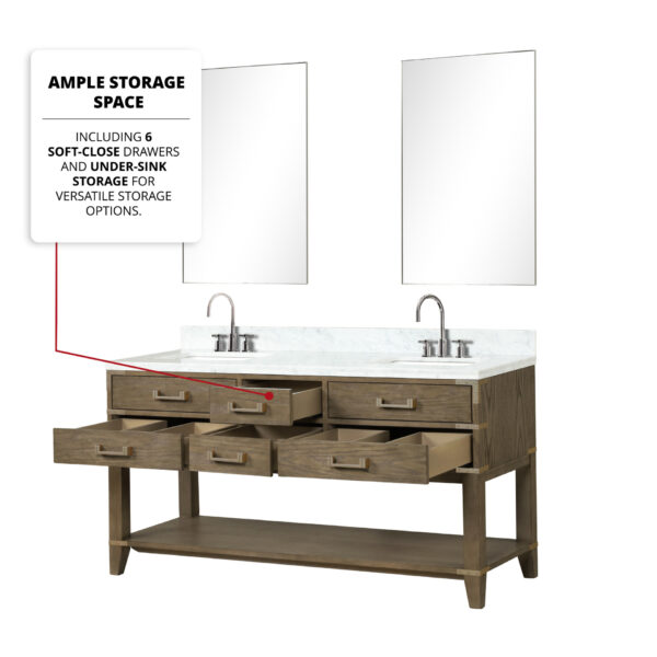 Norwalk 72W x 22D Grey Oak Double Bath Vanity and Carrara Marble Top