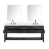 Norwalk 80W x 22D Black Oak Double Bath Vanity, Carrara Marble Top, Faucet Set, and 36Mirrors