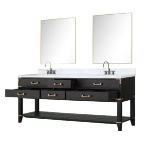 Norwalk 80W x 22D Black Oak Double Bath Vanity, Carrara Marble Top, Faucet Set, and 36Mirrors