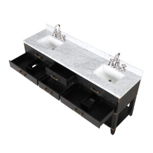 Norwalk 80W x 22D Black Oak Double Bath Vanity, Carrara Marble Top, Faucet Set, and 36Mirrors