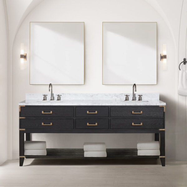 Norwalk 80W x 22D Black Oak Double Bath Vanity and Carrara Marble Top