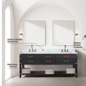 Norwalk 80W x 22D Black Oak Double Bath Vanity and Carrara Marble Top