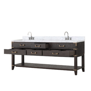 Norwalk 80W x 22D Brown Oak Double Bath Vanity, Carrara Marble Top, and Faucet Set