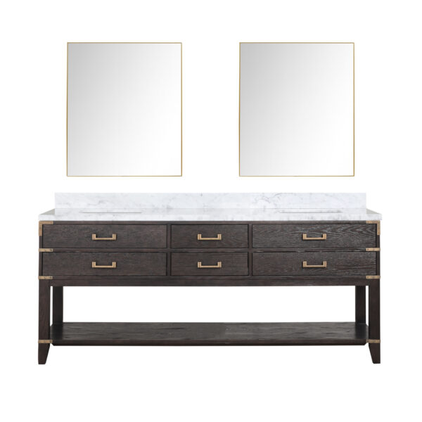 Norwalk 80W x 22D Brown Oak Double Bath Vanity, Carrara Marble Top, and 36Mirrors