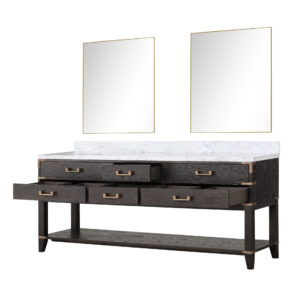 Norwalk 80W x 22D Brown Oak Double Bath Vanity, Carrara Marble Top, and 36Mirrors