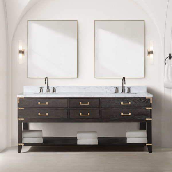 Norwalk 80W x 22D Brown Oak Double Bath Vanity and Carrara Marble Top